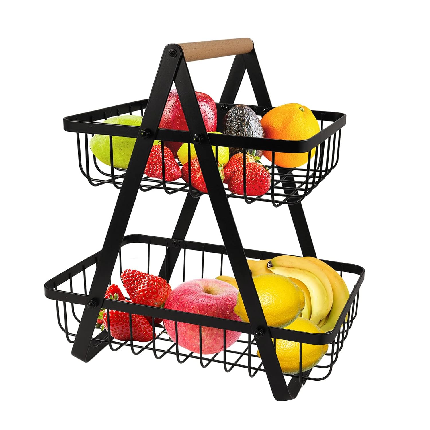 2-Tier Metal Countertop Fruit Basket – Detachable Rectangle Storage Bowl for Kitchen & Dining, Portable Organizer for Fruits, Vegetables, Bread & Snacks