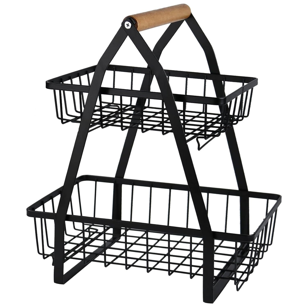 2-Tier Metal Countertop Fruit Basket – Detachable Rectangle Storage Bowl for Kitchen & Dining, Portable Organizer for Fruits, Vegetables, Bread & Snacks