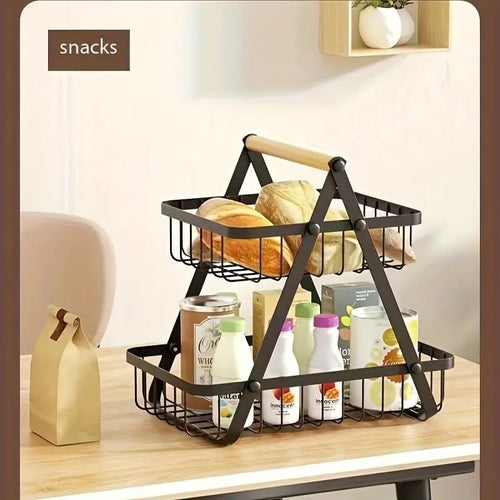 2-Tier Metal Countertop Fruit Basket – Detachable Rectangle Storage Bowl for Kitchen & Dining, Portable Organizer for Fruits, Vegetables, Bread & Snacks