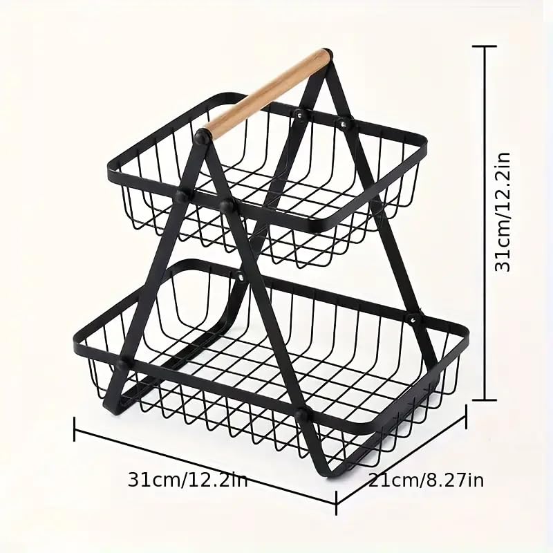 2-Tier Metal Countertop Fruit Basket – Detachable Rectangle Storage Bowl for Kitchen & Dining, Portable Organizer for Fruits, Vegetables, Bread & Snacks