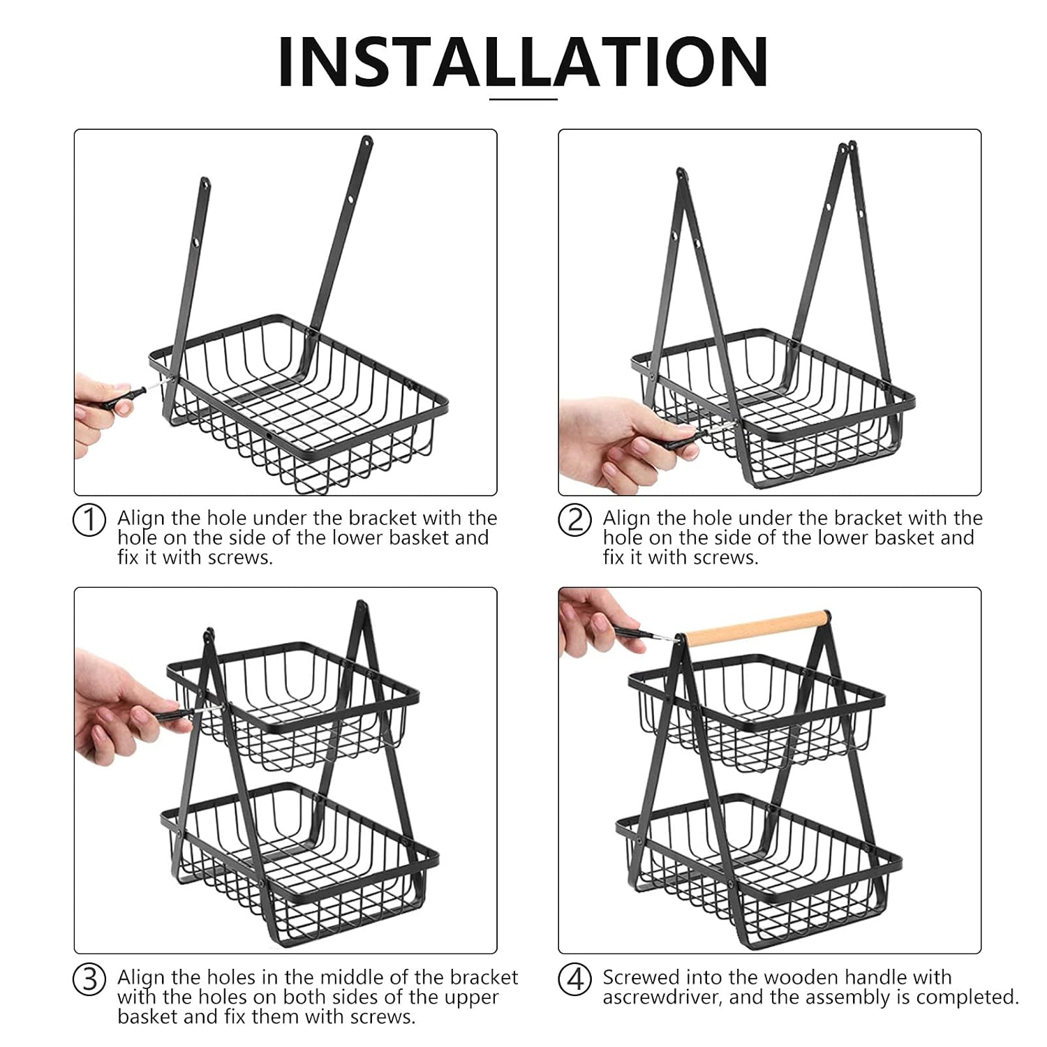 2-Tier Metal Countertop Fruit Basket – Detachable Rectangle Storage Bowl for Kitchen & Dining, Portable Organizer for Fruits, Vegetables, Bread & Snacks