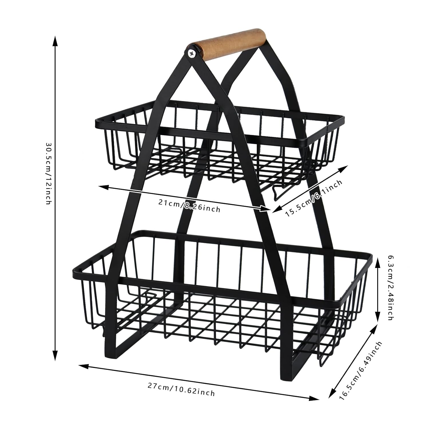 2-Tier Metal Countertop Fruit Basket – Detachable Rectangle Storage Bowl for Kitchen & Dining, Portable Organizer for Fruits, Vegetables, Bread & Snacks
