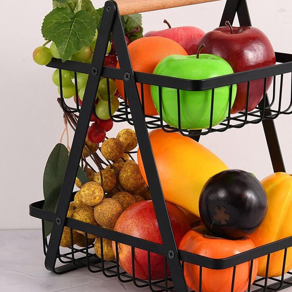 2-Tier Metal Countertop Fruit Basket – Detachable Rectangle Storage Bowl for Kitchen & Dining, Portable Organizer for Fruits, Vegetables, Bread & Snacks