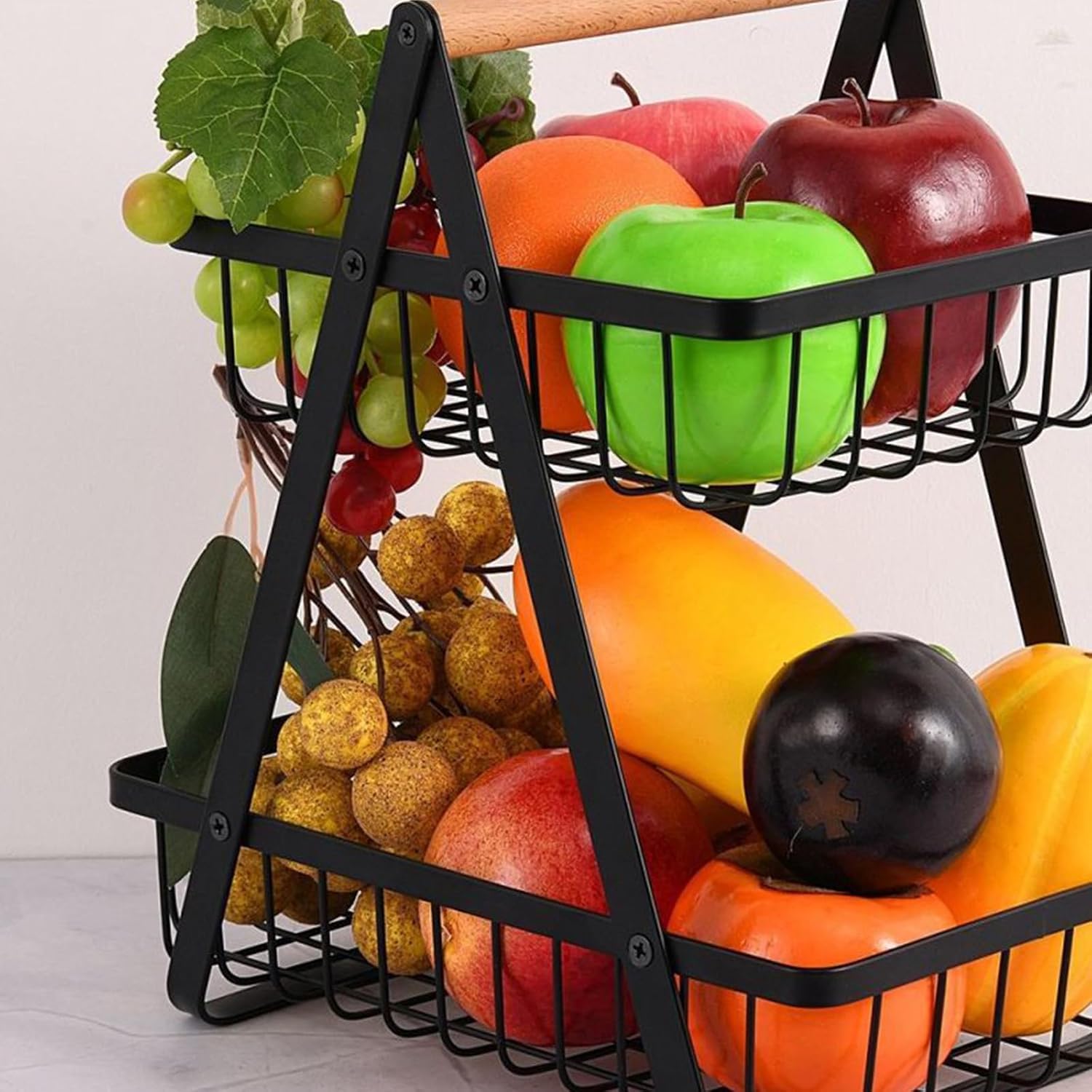 2-Tier Metal Countertop Fruit Basket – Detachable Rectangle Storage Bowl for Kitchen & Dining, Portable Organizer for Fruits, Vegetables, Bread & Snacks