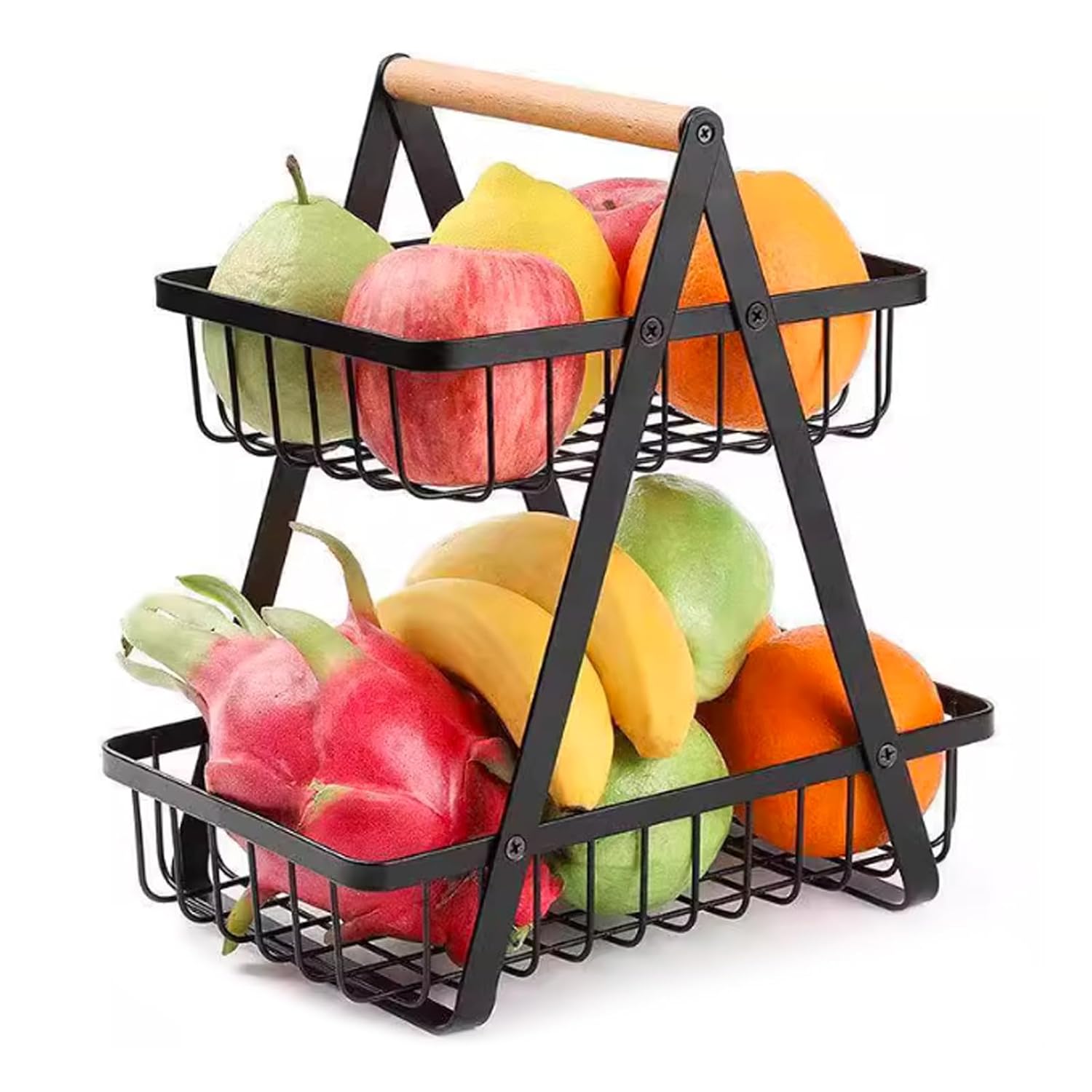 2-Tier Metal Countertop Fruit Basket – Detachable Rectangle Storage Bowl for Kitchen & Dining, Portable Organizer for Fruits, Vegetables, Bread & Snacks