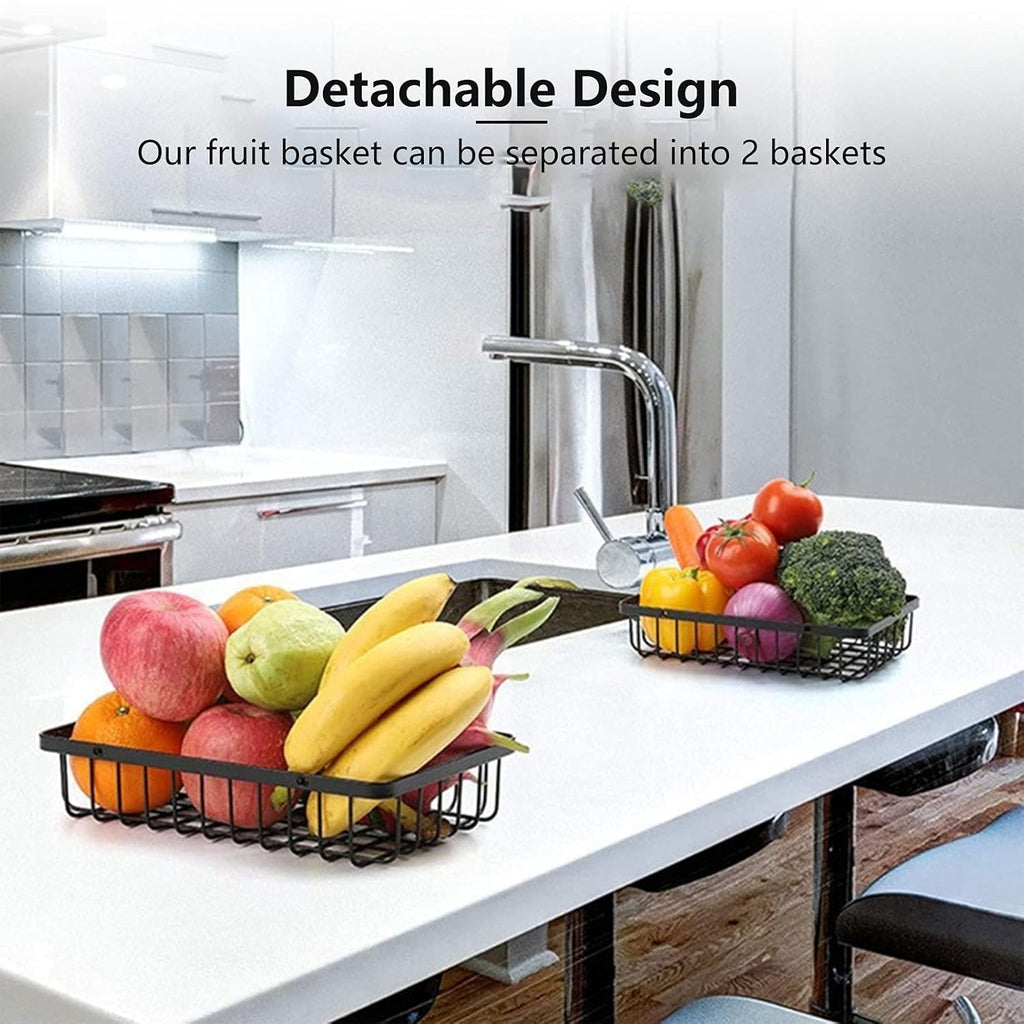 2-Tier Metal Countertop Fruit Basket – Detachable Rectangle Storage Bowl for Kitchen & Dining, Portable Organizer for Fruits, Vegetables, Bread & Snacks