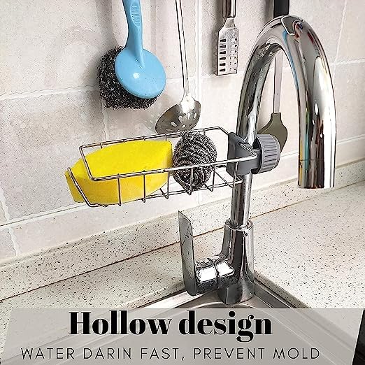 Adjustable Stainless Steel Kitchen Sink Faucet Shelf – Heavy-Duty Hanging Storage Rack for Soap, Sponge, Dishcloth & Towel Holder – Removable No Suction Cup Organizer for Kitchen & Bathroom