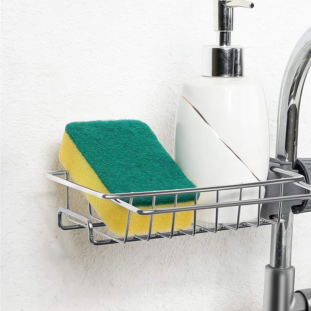 Adjustable Stainless Steel Kitchen Sink Faucet Shelf – Heavy-Duty Hanging Storage Rack for Soap, Sponge, Dishcloth & Towel Holder – Removable No Suction Cup Organizer for Kitchen & Bathroom