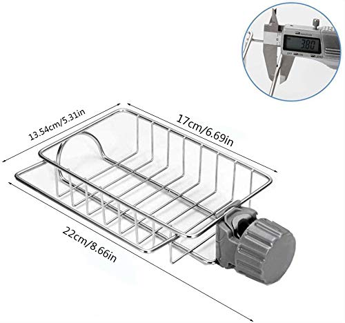 Adjustable Stainless Steel Kitchen Sink Faucet Shelf – Heavy-Duty Hanging Storage Rack for Soap, Sponge, Dishcloth & Towel Holder – Removable No Suction Cup Organizer for Kitchen & Bathroom