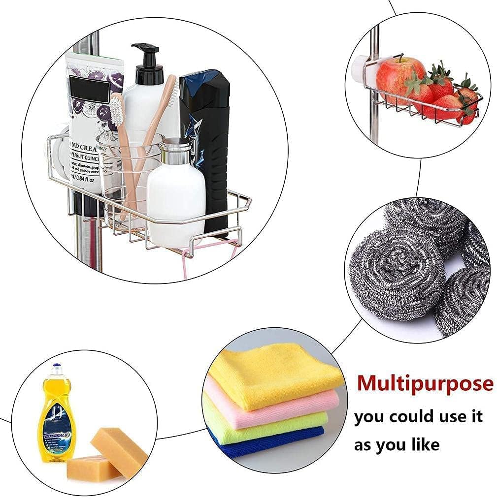 Adjustable Stainless Steel Kitchen Sink Faucet Shelf – Heavy-Duty Hanging Storage Rack for Soap, Sponge, Dishcloth & Towel Holder – Removable No Suction Cup Organizer for Kitchen & Bathroom