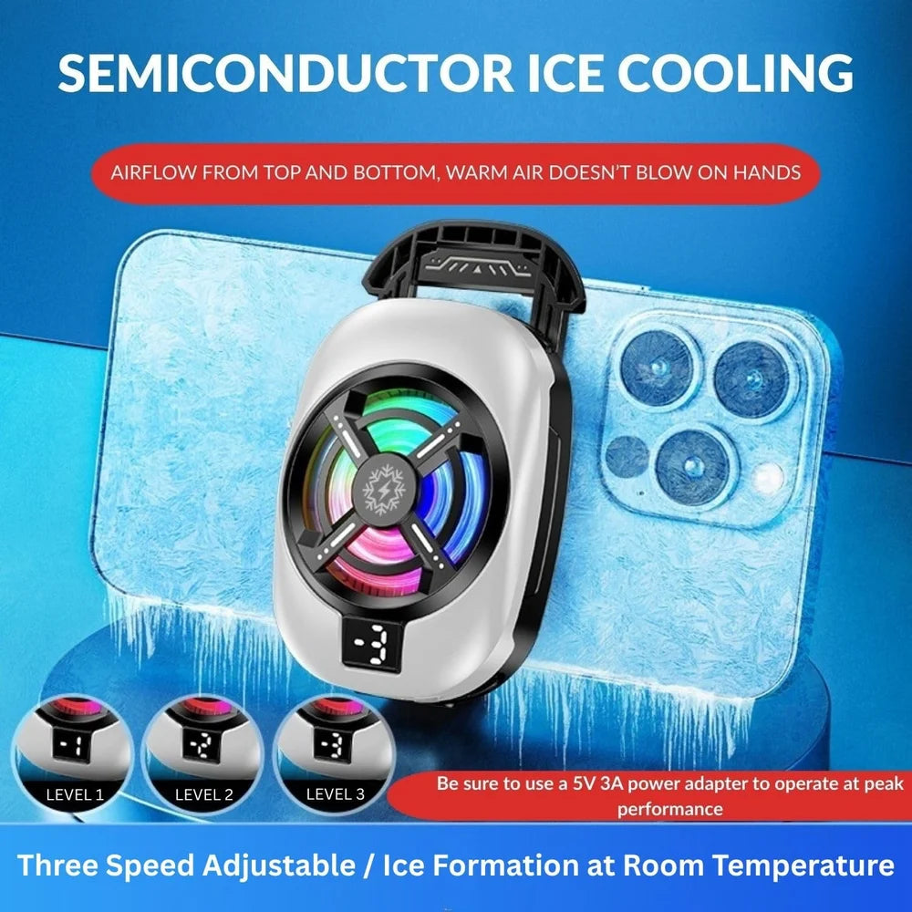 Magnetic Semiconductor Phone Cooling Fan with TEC Cooling, RGB Lights & Digital Display