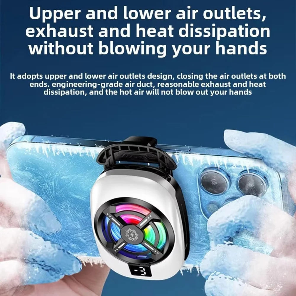 Magnetic Semiconductor Phone Cooling Fan with TEC Cooling, RGB Lights & Digital Display