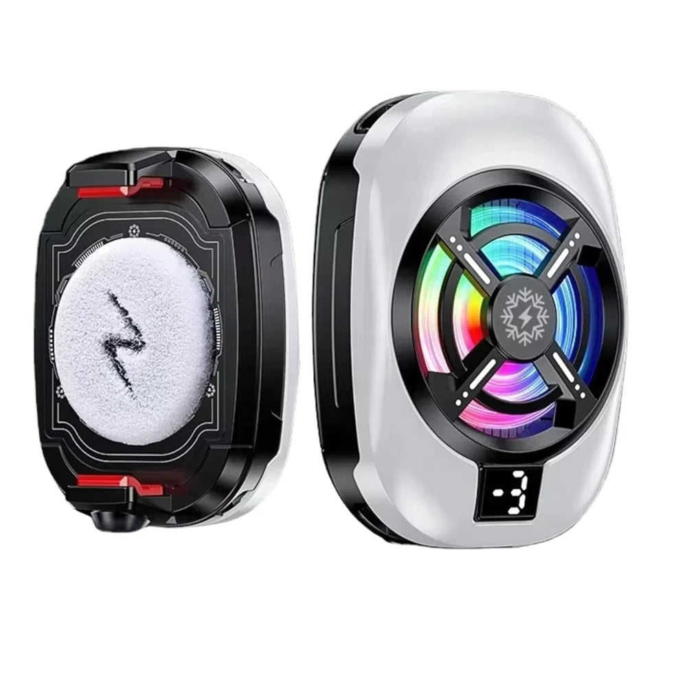 Magnetic Semiconductor Phone Cooling Fan with TEC Cooling, RGB Lights & Digital Display