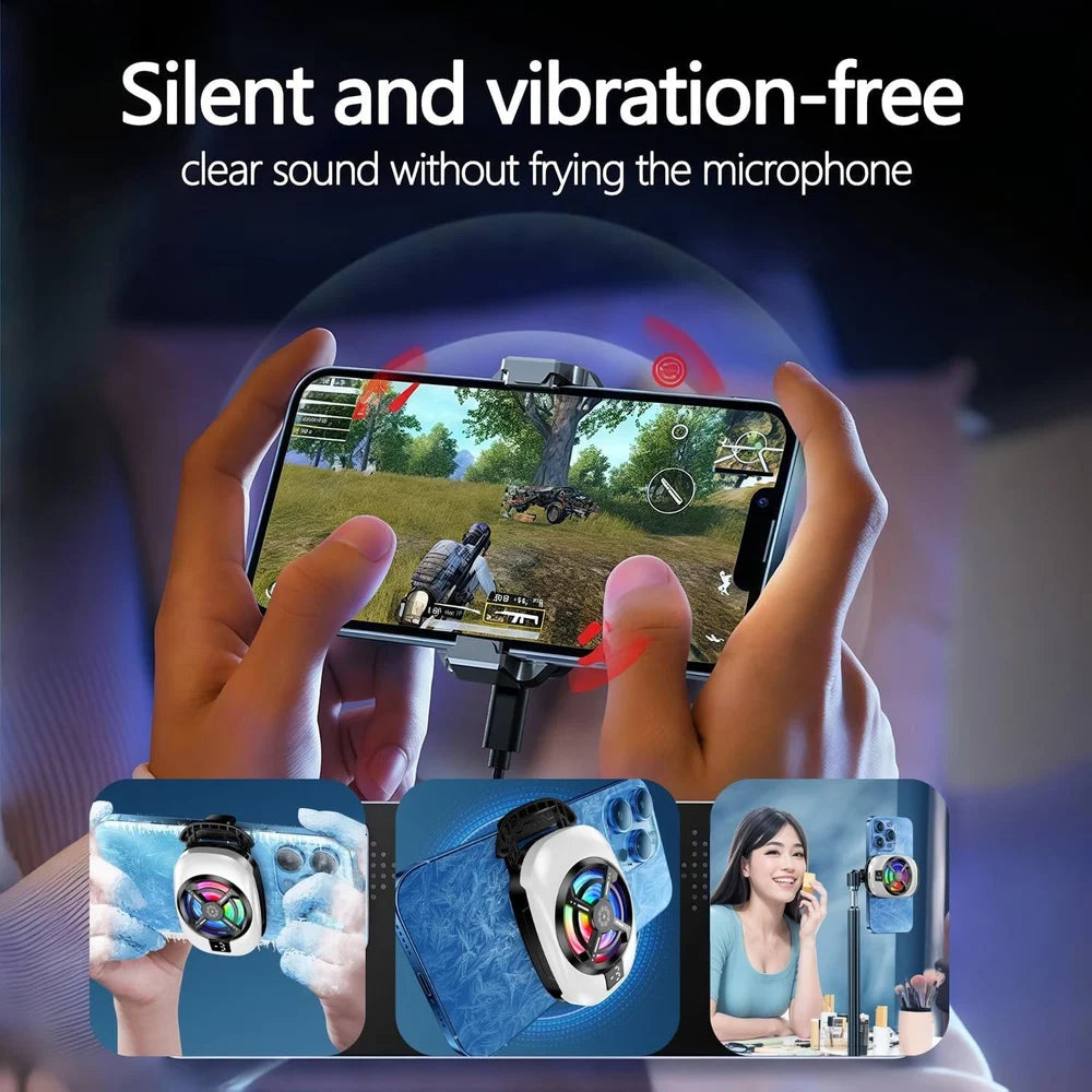 Magnetic Semiconductor Phone Cooling Fan with TEC Cooling, RGB Lights & Digital Display
