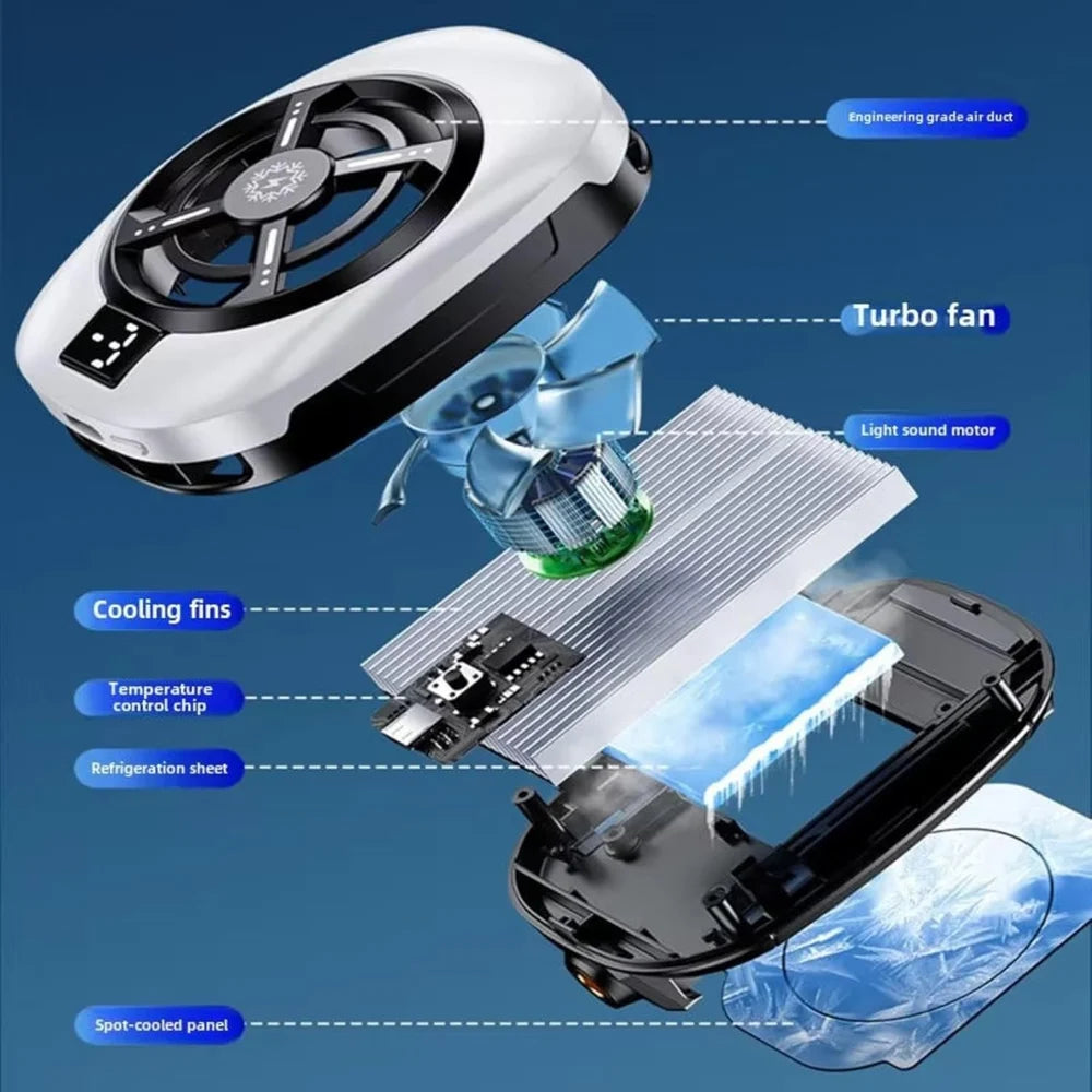 Magnetic Semiconductor Phone Cooling Fan with TEC Cooling, RGB Lights & Digital Display