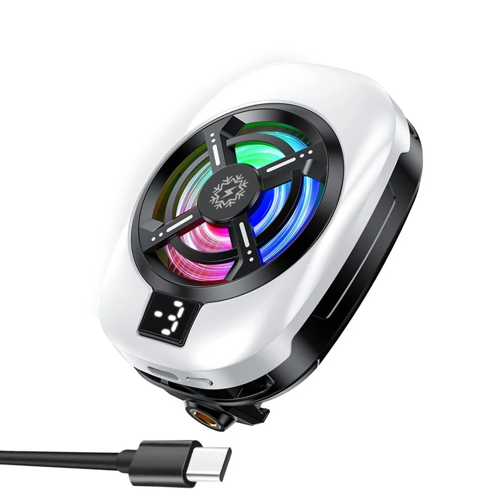 Magnetic Semiconductor Phone Cooling Fan with TEC Cooling, RGB Lights & Digital Display